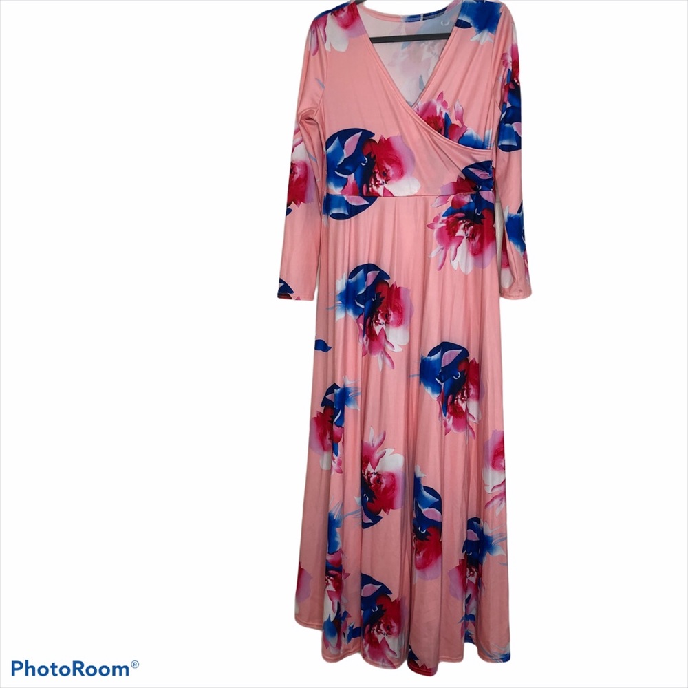 Long Pink Floral Maxi Dress